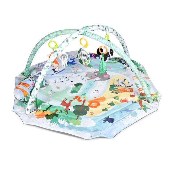 Advwin Baby Play Gym Mat, Foldable Tummy Time Play Mat w/ Balls, Baby Activity Centre for Infants and Toddlers, 0-36 Months,Green, Jungle Animal Theme