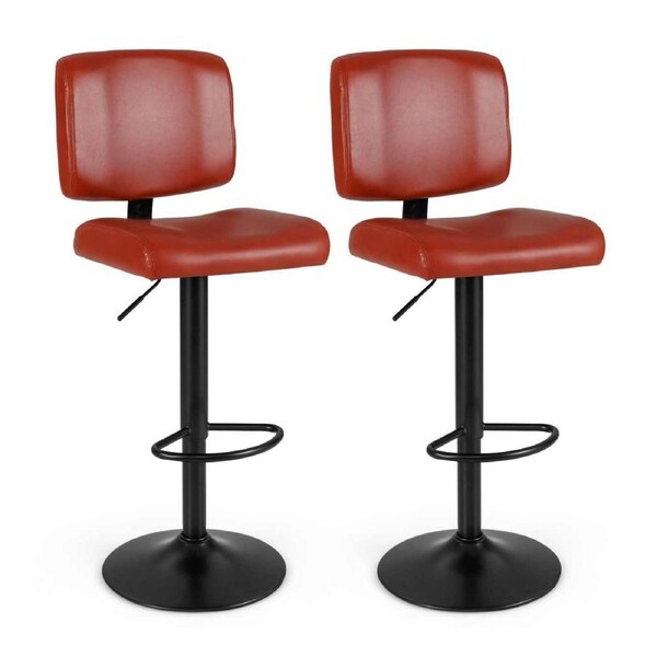 Giantex 2x Adjustable Square Bar Chairs Kitchen Barstool Set Swivel Bar Stools Red Brown