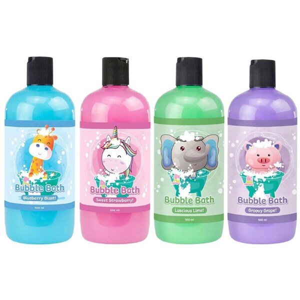 Baby & Me Bubble Bath Kids 4 Pack Giraffe Unicorn Elephant Piggy 500ml