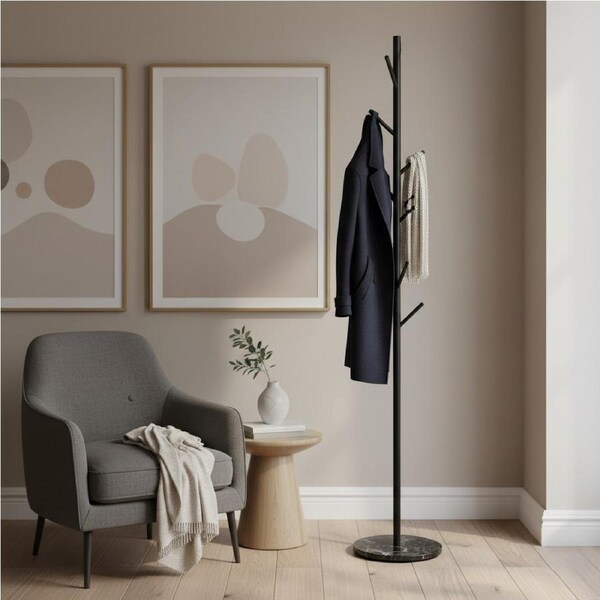 Levede Coat Rack Clothes Stand Hat Clothing Hanger Garment 8 Hook Tree Organizer Black
