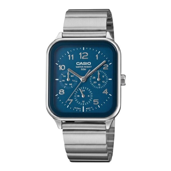 Casio MTP-M306D-2AV Mens Analogue Watch Blue Dial Day Date Subdials Silver Band