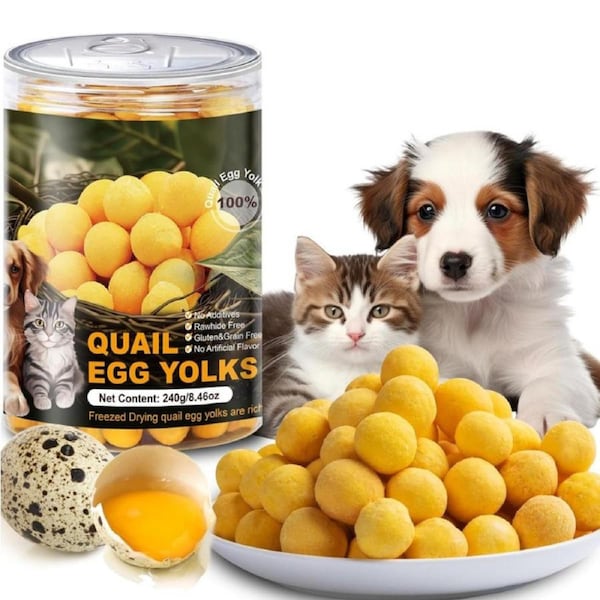 Freeze-Dried Quail Egg Yolk Pet Treats Snacks for Dogs Cats Natural High Protein, Healthy Tasty Freeze-Dried Pet Food Limited Ingredient 240g (L, Quail)
