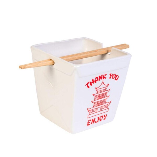 Noodle Bowl W/Chopsticks Takeaway Contemporary White Ceramic Dinnerware