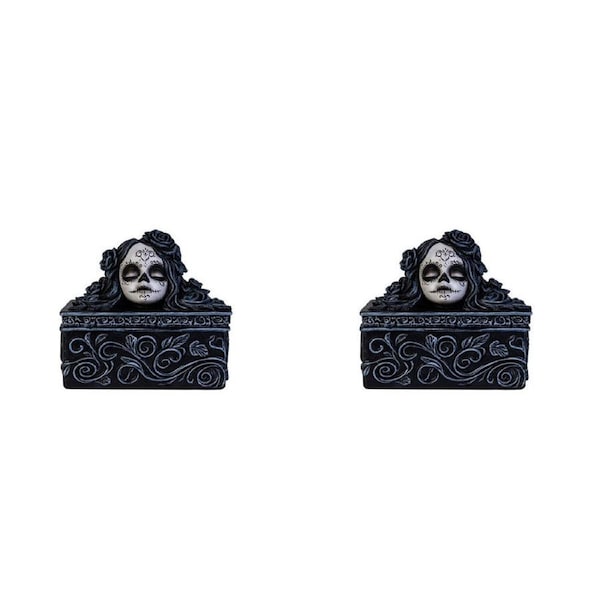 2PK Dead & Beautiful Trinket Box Black Roses Large Gothic Day of the White and
