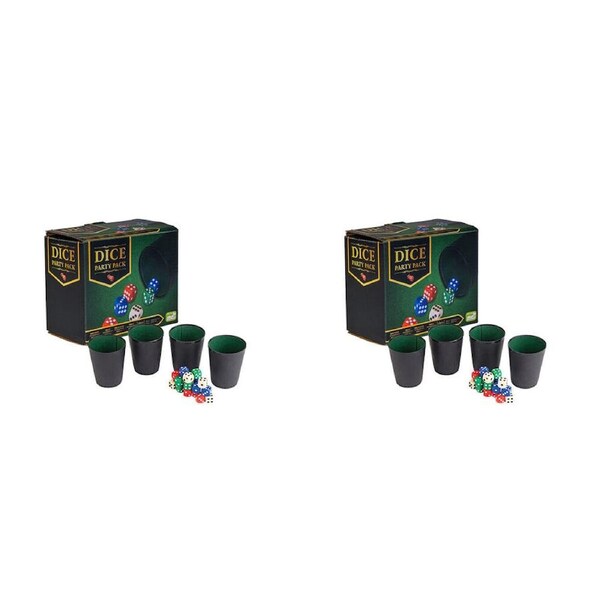 2PK Dice Games Set with 4 Glass Cups Party Game Portable Multicoloured