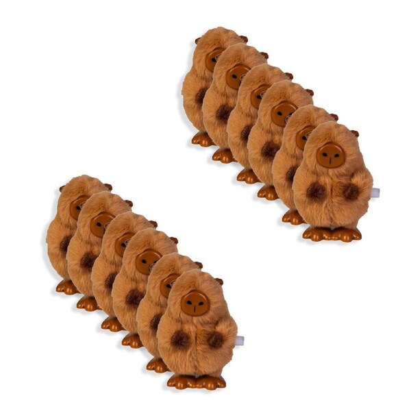 12PK Fuzzy Wind-Up Capybara Toy Soft Compact Portable Brown Animal