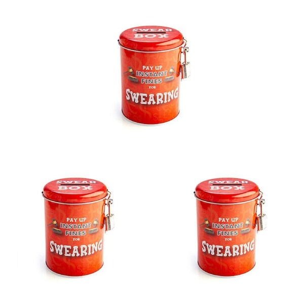 3PK Fines Money Tin Swearing Humorous Padlock Collection Box Grey Collectable