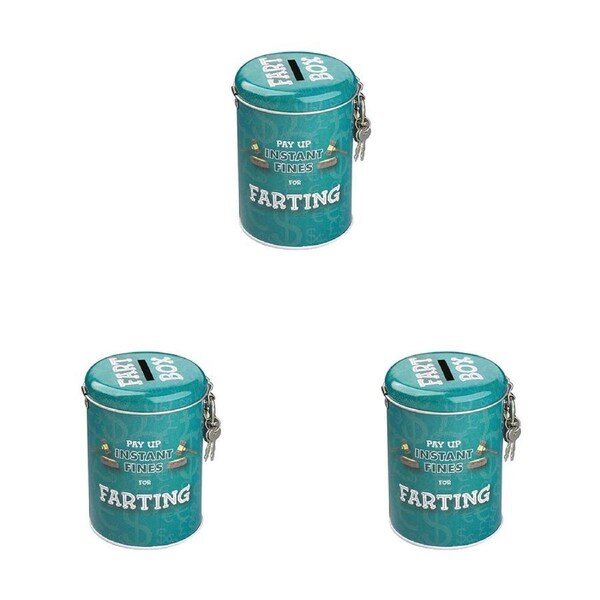 3PK Fines Money Tin Farting Humorous Padlock Collection Box Teal Collectable