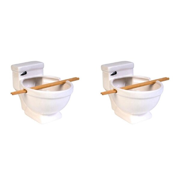 2PK Noodle Bowl W/Chopsticks Toilet Contemporary Novelty White Ceramic