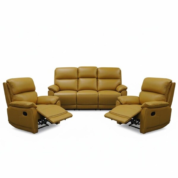 New York 3+1+1 Seater Manual Recliner Genuine Leather Mustard Orange