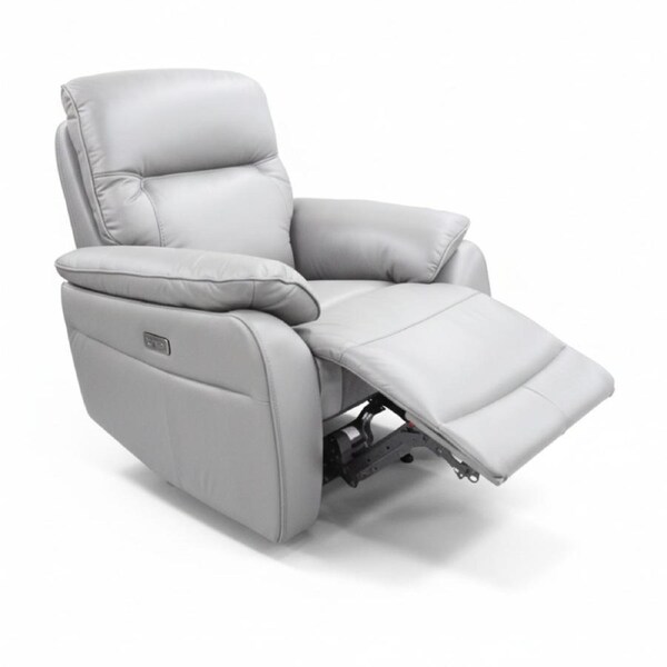 North Star Single Seater Electric Power Genuine Leather Recliner Sofa Lounge Silver