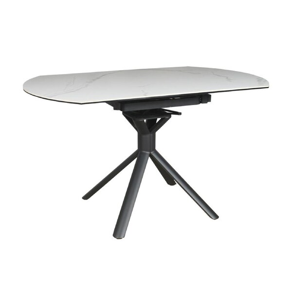 Colin 90-135cm Extendable Round Dining Table Ceramic Tempered Glass Top White