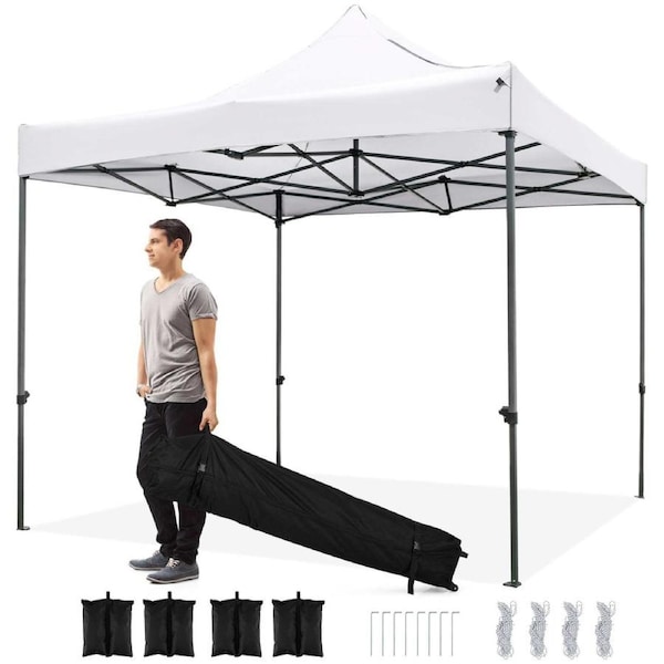 Costway 3 X 3 m Pop up Canopy Tent Portable Folding Commercial Tent Heavy-duty Easy Setup Gazebo w/Wheeled Bag White