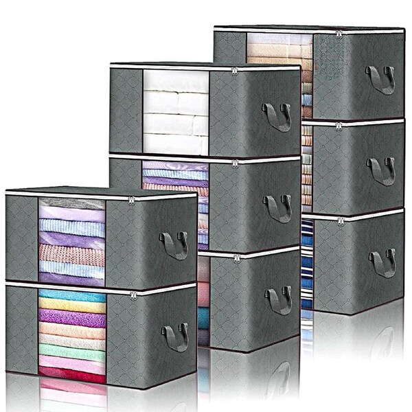 Large Clothes Quilt Blanket Storage Bag Fabric Home Organiser Zipper Boxes - Grey 2pcs