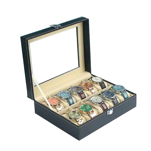 Grids Leather Watch Box Organizer Case Jewelry Display Storage Showcase 10 Grids