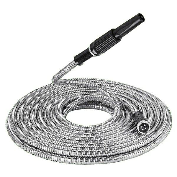 Metal Garden Hose Water 25 50 75 100FT Flexible Lightweight Pipe Stainless Steel 25ft