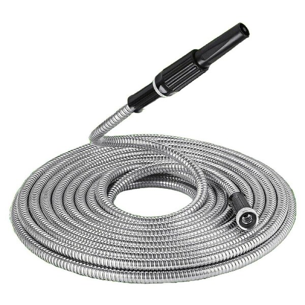 Metal Garden Hose Water 25 50 75 100FT Flexible Lightweight Pipe Stainless Steel 75ft