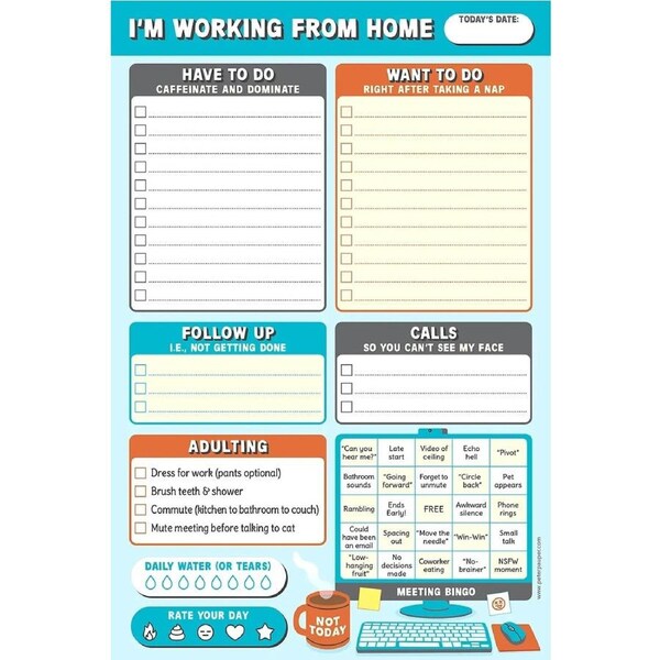 Peter Pauper Press Note Pad I'm Working from Home Daily Planner To-Do Checklist, 346940