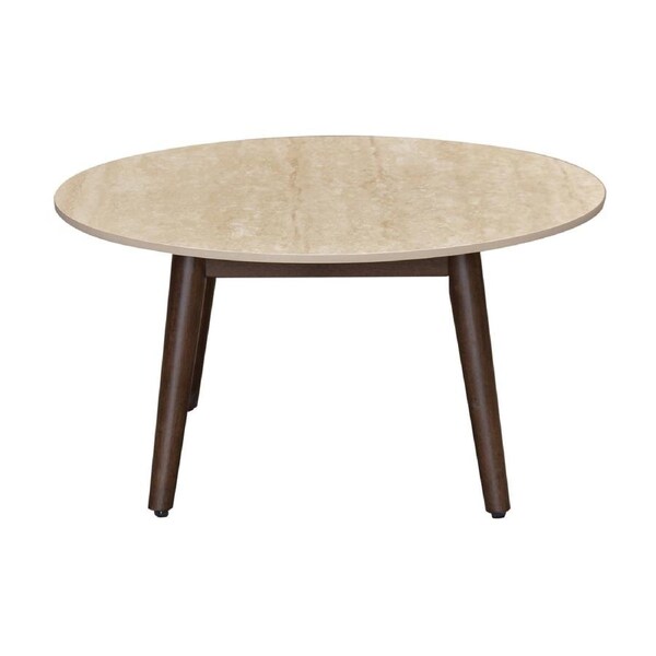 Milo 80cm Round Coffee Table Sintered Stone Travertine Top Walnut