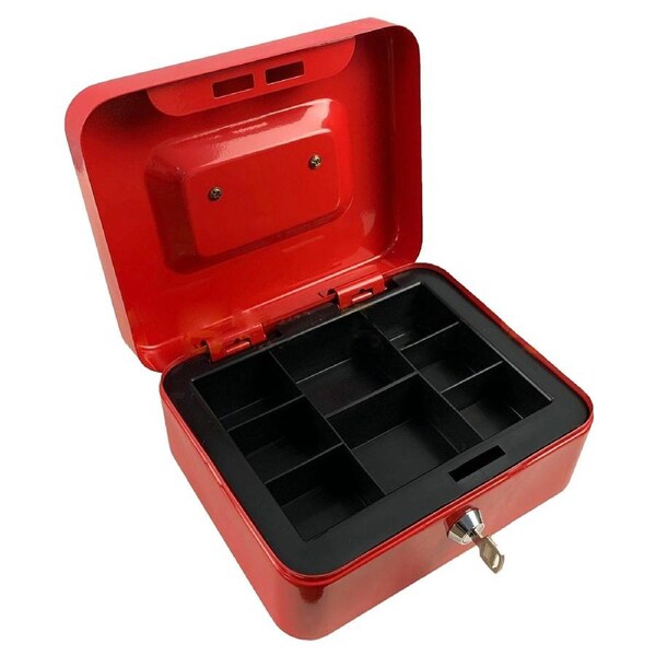 Portable Lockable Cash Box Deposit Slot Petty Money Coin Case Safe Key Lock - Red Small