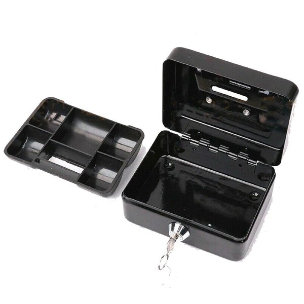 Portable Lockable Cash Box Deposit Slot Petty Money Coin Case Safe Key Lock - Black Small