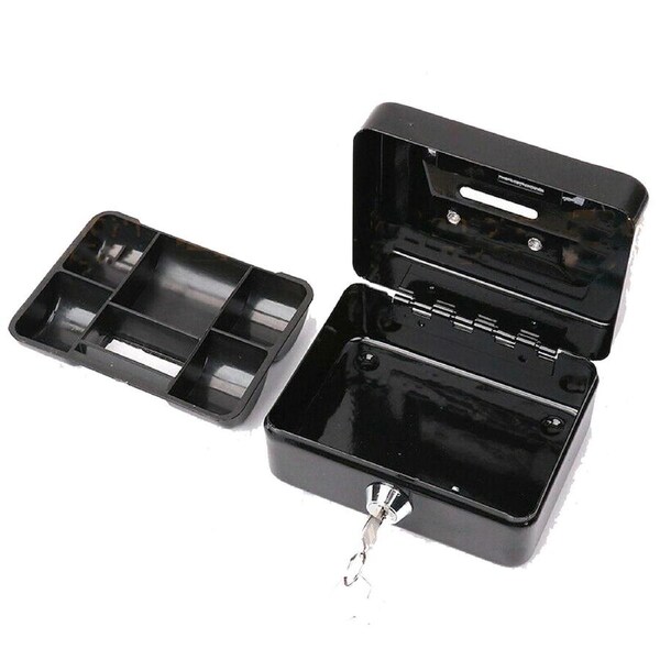 Portable Lockable Cash Box Deposit Slot Petty Money Coin Case Safe Key Lock - Black Large