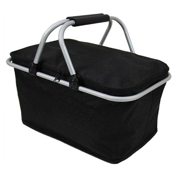 Collapsible Foldable Outdoor Picnic Basket Insulated Cooler Bag Carry Tote Black