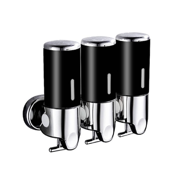 1500ml Bathroom Shower Soap Dispenser Shampoo Gel Pump Wall Mounted - 3 Bottles Black