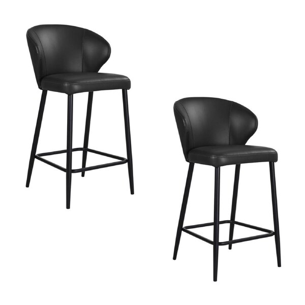 Leon 2pc Set PU Leather Bar Stool Black