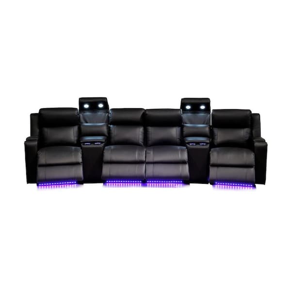 Homie 4 Seater Electric Recliner Leather Home Theatre Lounge Black