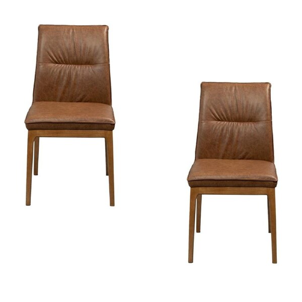 Japon 2pc Set Dining Chair Leather Seat Toffee Brown