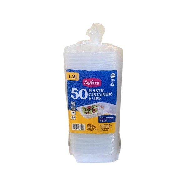 Santora Clear Plastic Containers and Lids 1.2 Ltr 50 Sets