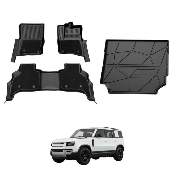 Double-Layer Car Floor Mats Boot Liner for Land Rover Defender L663 Series 110 5 Seats 2020-Onwards