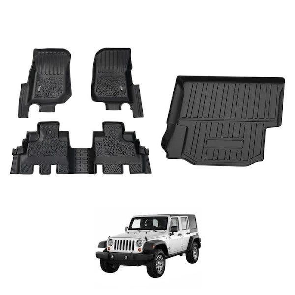 5D Car Floor Mats Boot Liner for Jeep Wrangler JK Series 4Door 2012-2018
