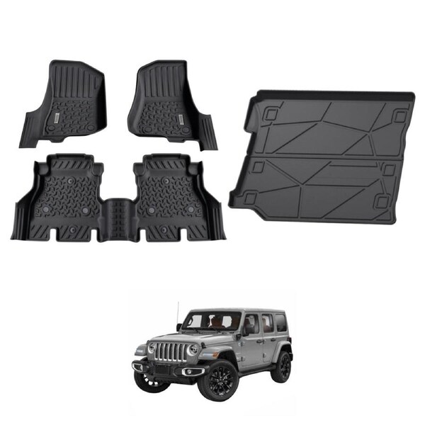 5D Car Floor Mats Boot Liner for Jeep Wrangler JL Series 4Door 2018-Onwards