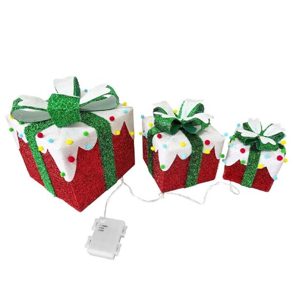 LED Christmas Lights Decorations Outside String Lighted Red Gift Boxes Presents Ornament Xmas Holiday Garden Party Display Battery Powered Lighting