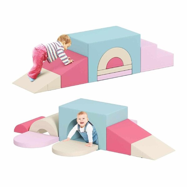 Costway 7-Piece Foam Climbing Blocks Soft PU Leather Play Gym Lightweight Babies Climber Structures