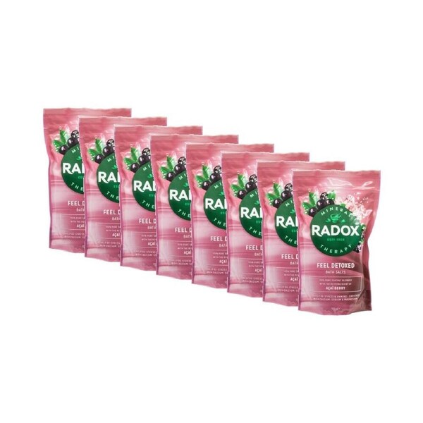 8PK Radox Bath Salts Feel Detoxed w/Calcium Sodium Magnesium 900g Acai Berry