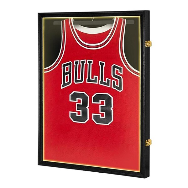 LED Jersey Display Frame with LED Light Sports Shirt Lockable Box Wall Mounted Display Cabinet Shirts Display Showcase Frame with UV Protection