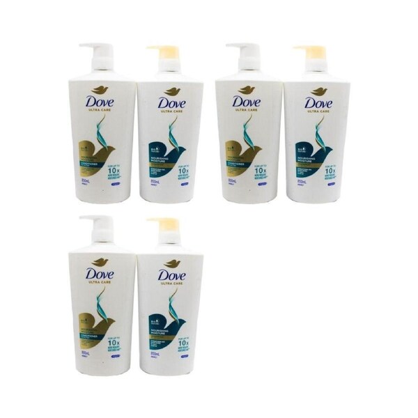 3x 2PK Dove Ultra Care Nourishing Moisture Hair Shampoo & Conditioner Set 850ml