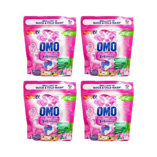 4x 17PK OMO 3-in-1 Laundry Capsule/Pod Detergent w/Comfort Fabric Conditioner