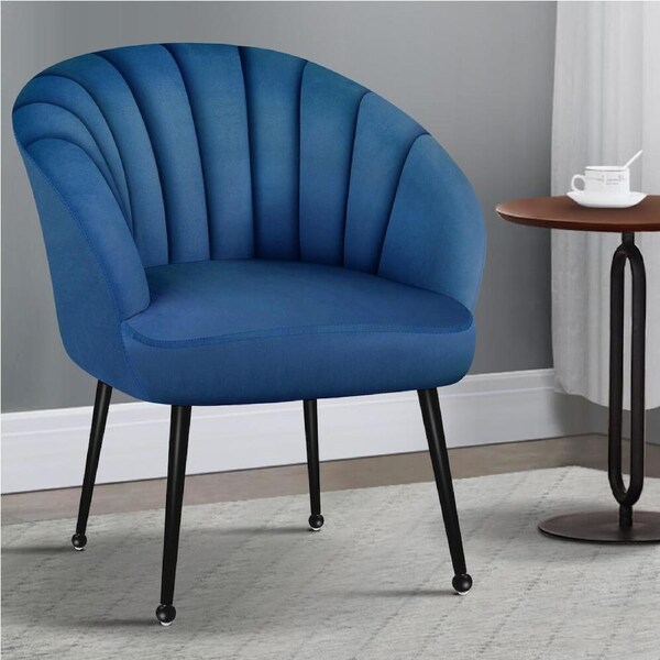 ALFORDSON Velvet Armchair Accent Lounge Chair Sofa Couch Fabric Seat Work Kendra&nbsp;Series Blue with Black Legs