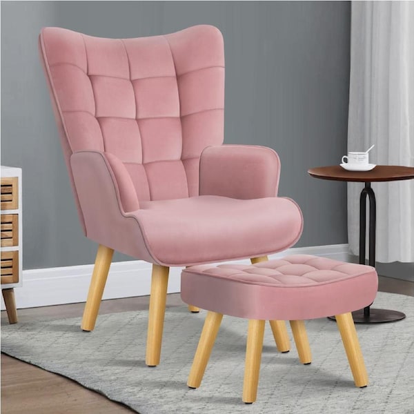 ALFORDSON Wooden Armchair Accent Chair Ottoman Lounge Sofa Couch Footstool Velvet Pink