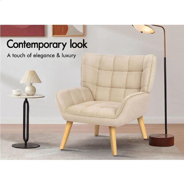 1x ALFORDSON Wooden Armchair Velvet Accent Lounge Chair Sofa Couch Venus Velvet Blue