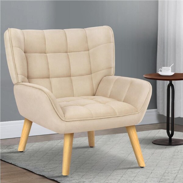 1x ALFORDSON Wooden Armchair Velvet Accent Lounge Chair Sofa Couch Venus Velvet Beige