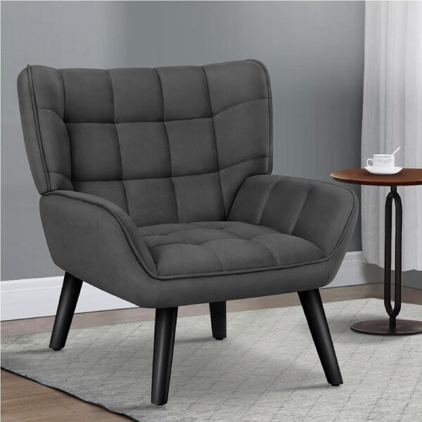 1x ALFORDSON Wooden Armchair Velvet Accent Lounge Chair Sofa Couch Venus Velvet Dark Grey with Black Legs