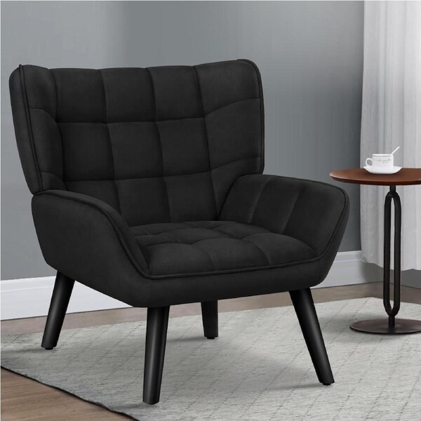 1x ALFORDSON Wooden Armchair Velvet Accent Lounge Chair Sofa Couch Venus Velvet Black with Black Legs