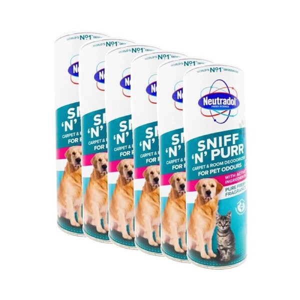 6PK Neutradol Sniff 'N' Purr Carpet/Room Deoderiser for Pet Odours 525g Fresh