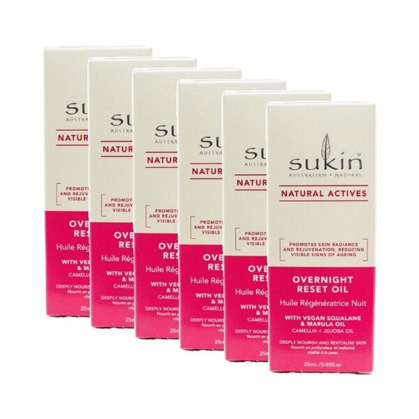 6PK Sukin Overnight Reset Oil/Serum Cemellia + Jojoba Oil Natural Skincare 25ml