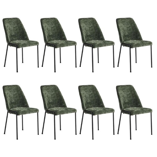 Oikiture Set of 8 Dining Chairs Chenille Fabric Kitchen Chair Padded Seat Green
